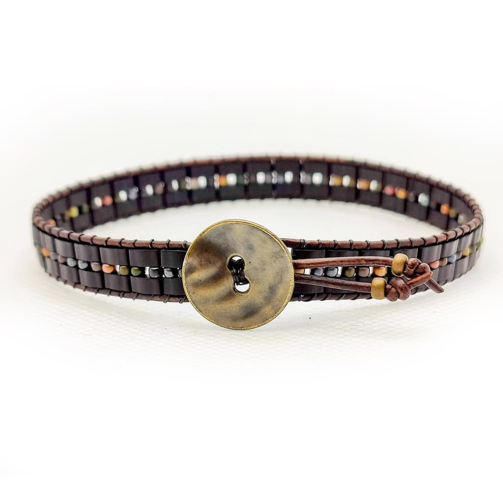 1mm leather and Miyuki glass beads small