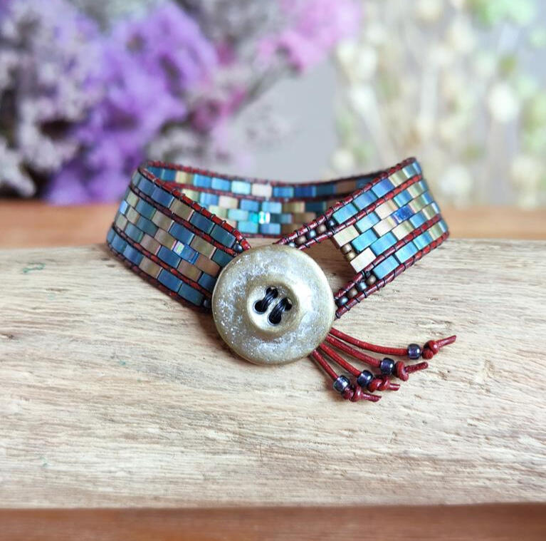 1mm leather and Miyuki glass beads